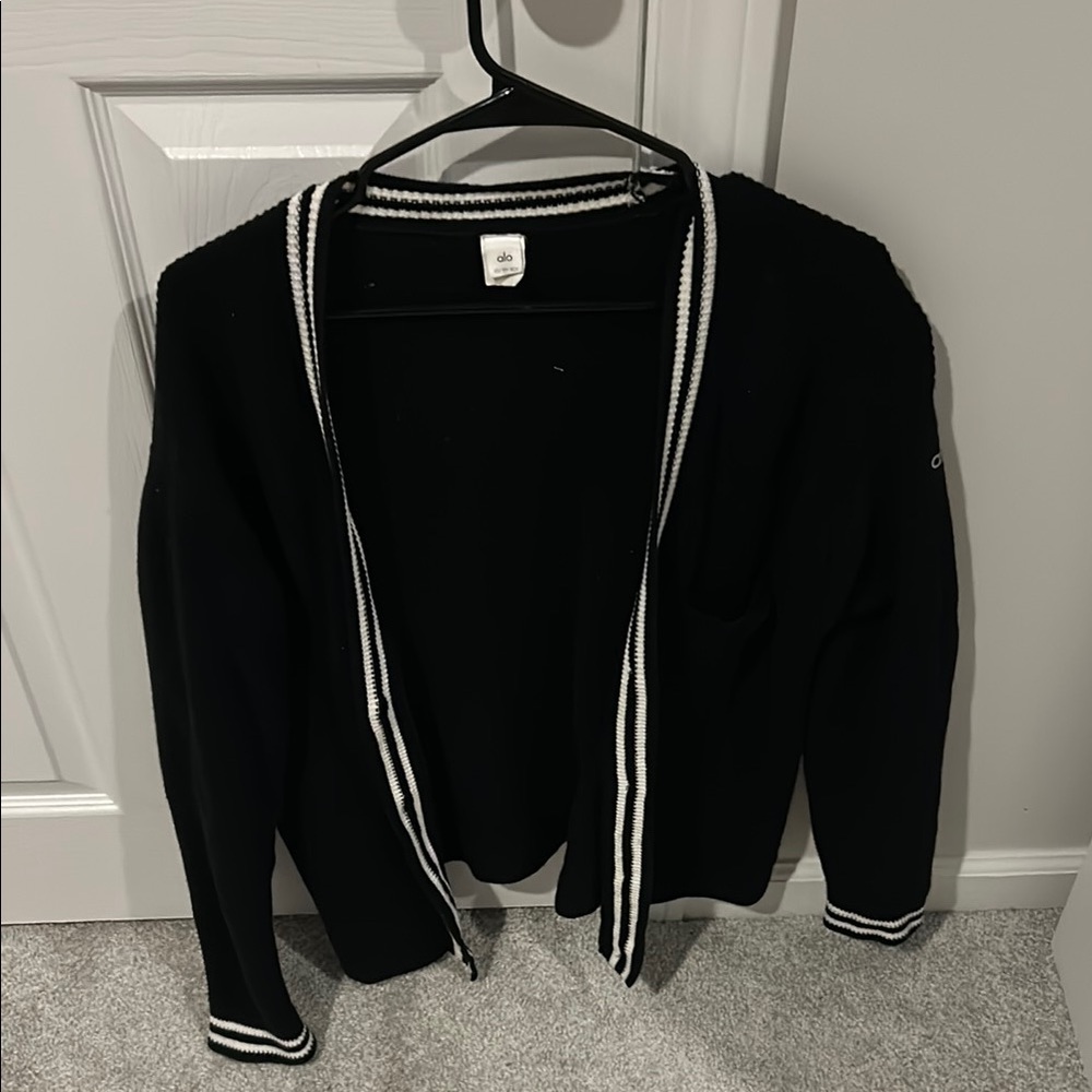 Alo Black and White Knit Cardigan Sweater